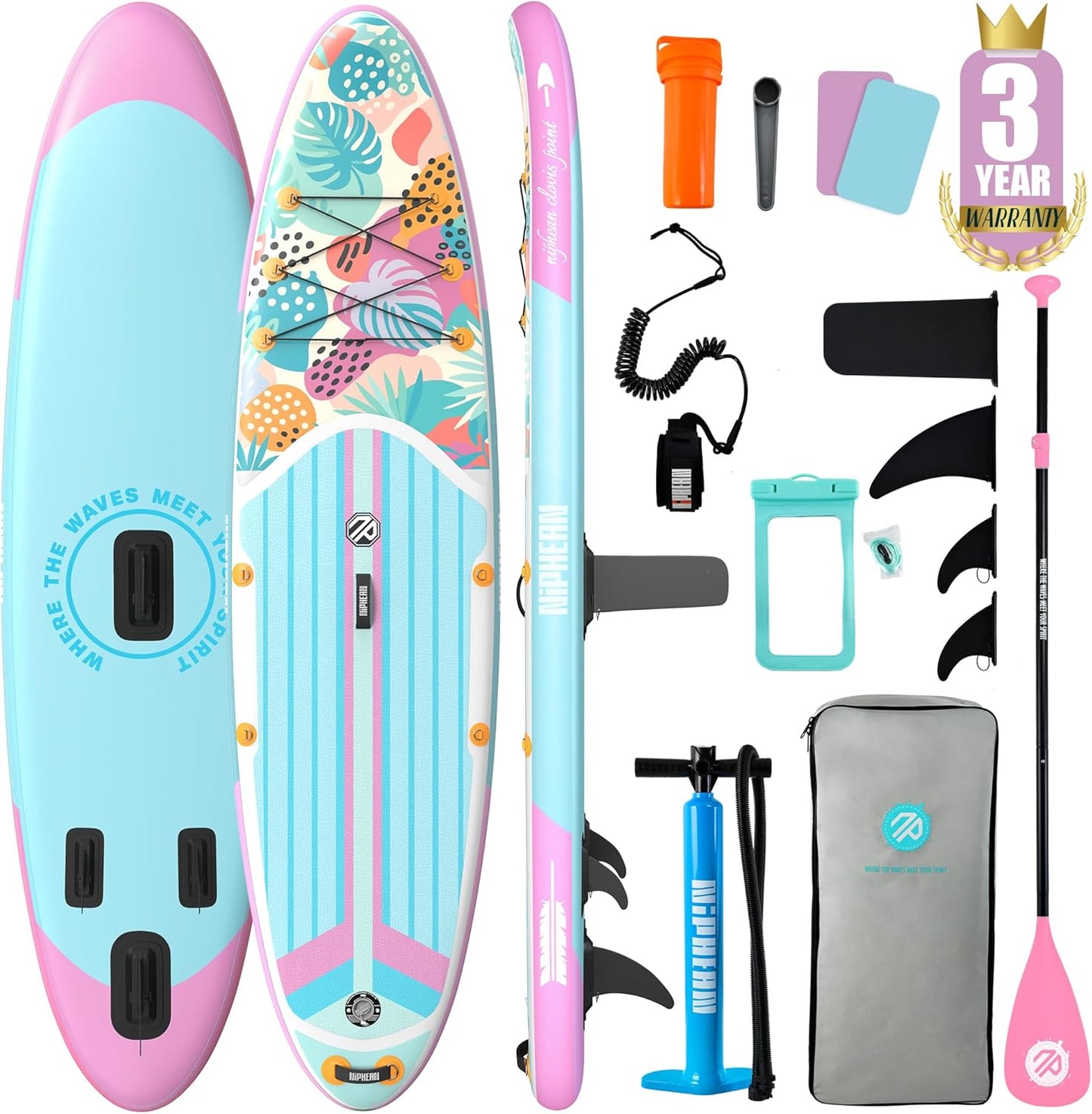 Inflatable Stand Up Paddle Board with SUP Accessories, Anti-Slip EVA Deck, 10’6’’ Inflatable Paddle Boards for Adults & Youth of All Skill Levels