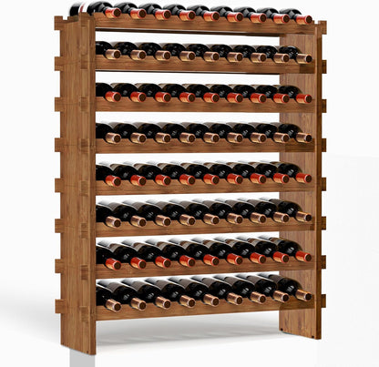 42 Bottles Bamboo Wine Rack,7-Tier Wine Rack Freestanding Floor with Table Top, Wine Storage Shelf for Kitchen Dining Room Bar,Rustic Brown and Black