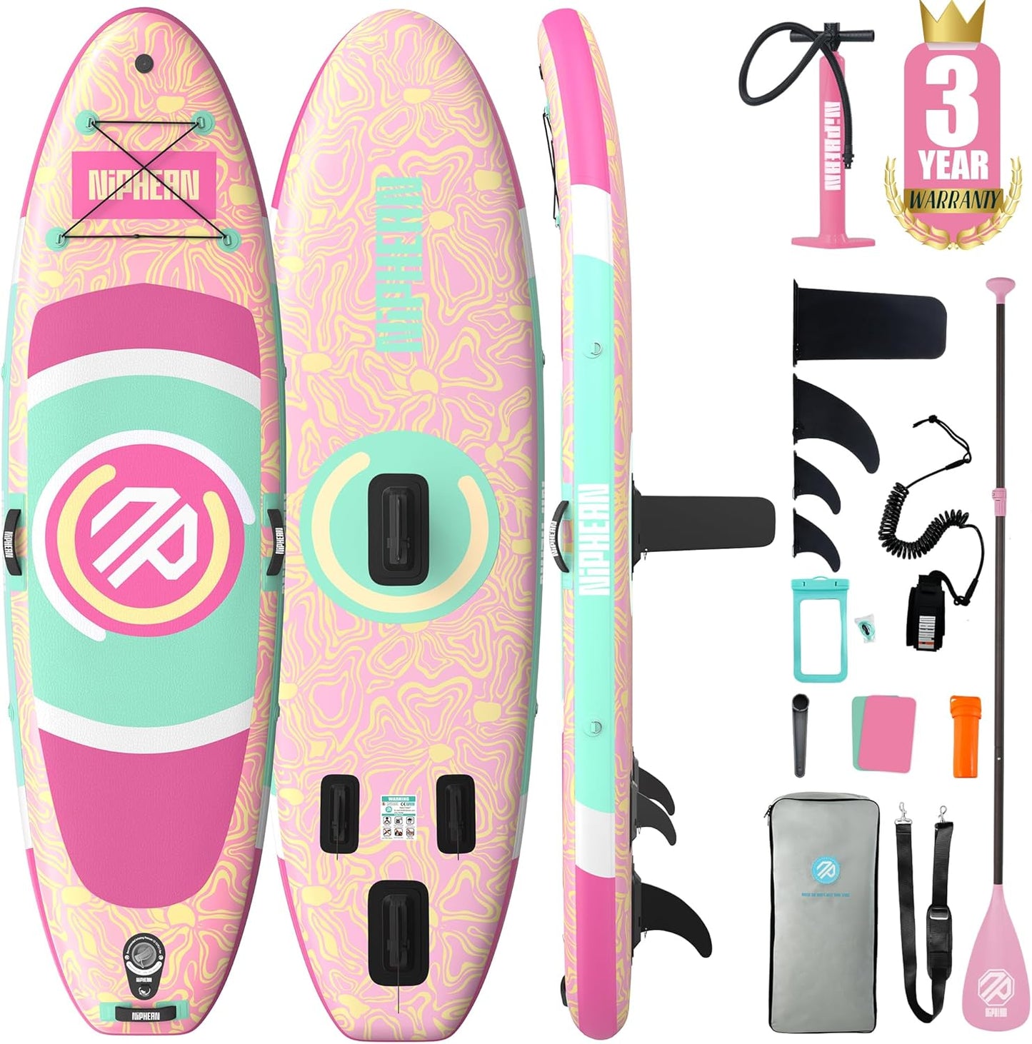 Niphean（Ultra-Light） Inflatable Paddle Board with StabilTrac Fin and Durable SUP Accessories, 10' Stand Up Paddle Boards for Adults & Youth, Versatile Yoga Paddle Board, Gift Ideas