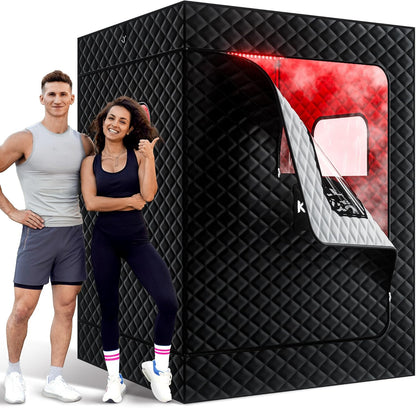 KASUE Portable Steam Sauna Tent for Home, Infrared Sauna with 3L Steamer, 9 Temp Levels & 99 Min Timer, 5-Layer Waterproof Insulated, Folding Chair Included, Indoor Spa (Light Black)