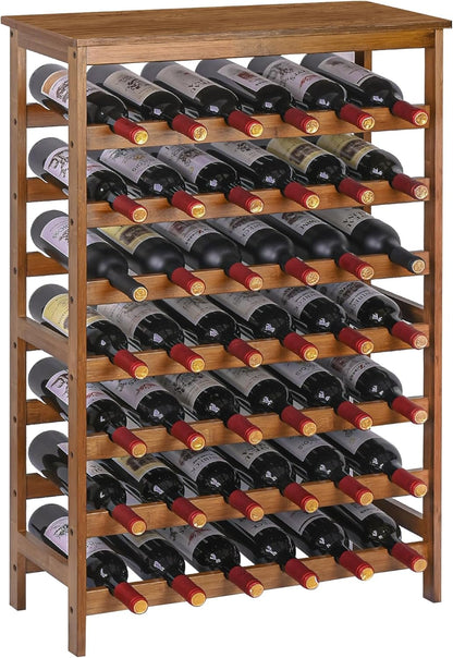 42 Bottles Bamboo Wine Rack,7-Tier Wine Rack Freestanding Floor with Table Top, Wine Storage Shelf for Kitchen Dining Room Bar,Rustic Brown and Black